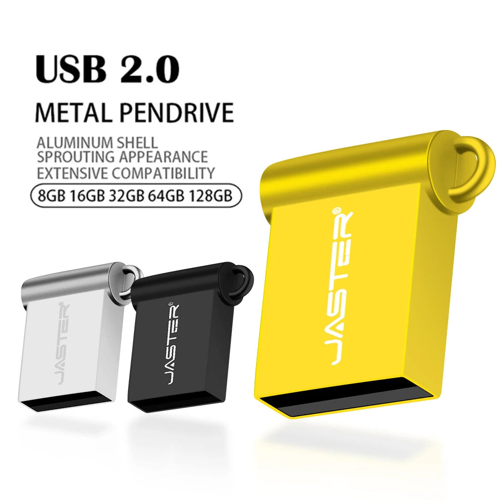 JASTER Mini Metal USB Flash Drive Pen Drives Pendrive External Storage Memory Stick USB Stick 2.0 4GB 8GB 16GB 32GB 64GB