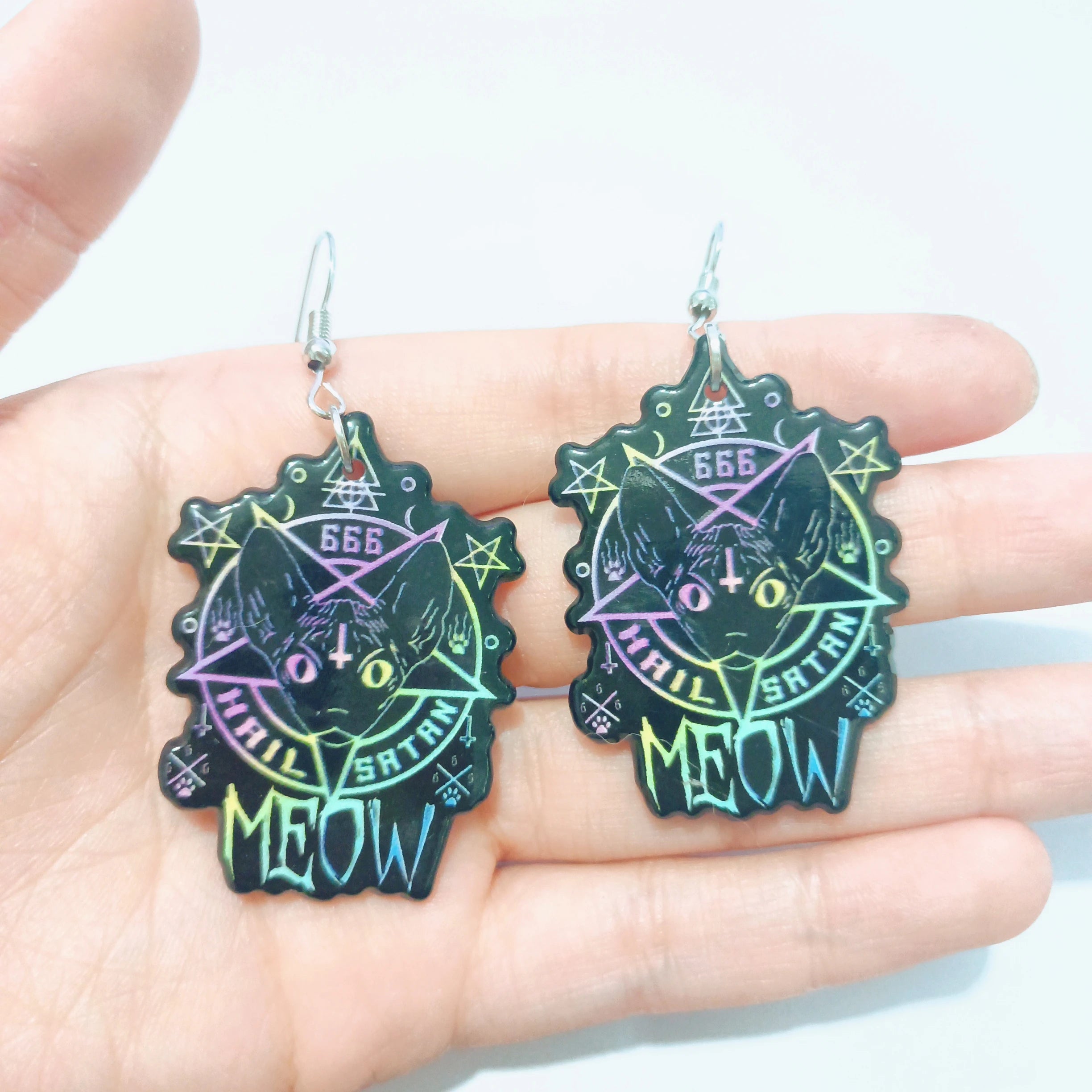 Double Sides Acrylic Cat Mermaid Guitar Earrings for Women Colored Doughnut Coffee Pendant Ear Ring Halloween Christmas Gift
