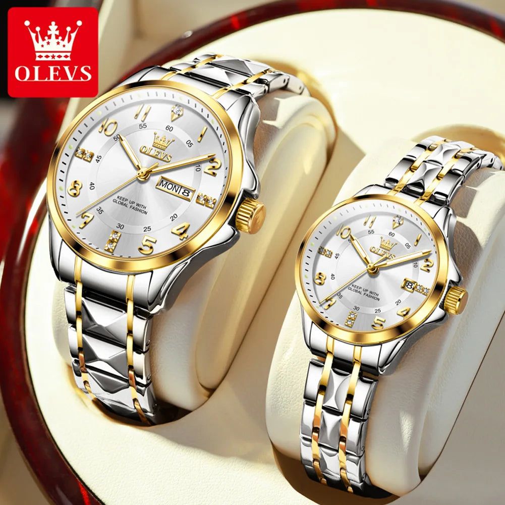 OLEVS 2910 Watch For Men Women Luxury Quartz Couple Watches Waterproof Stainless Steel Hand Clock Diamond Number Dial Wristwatch