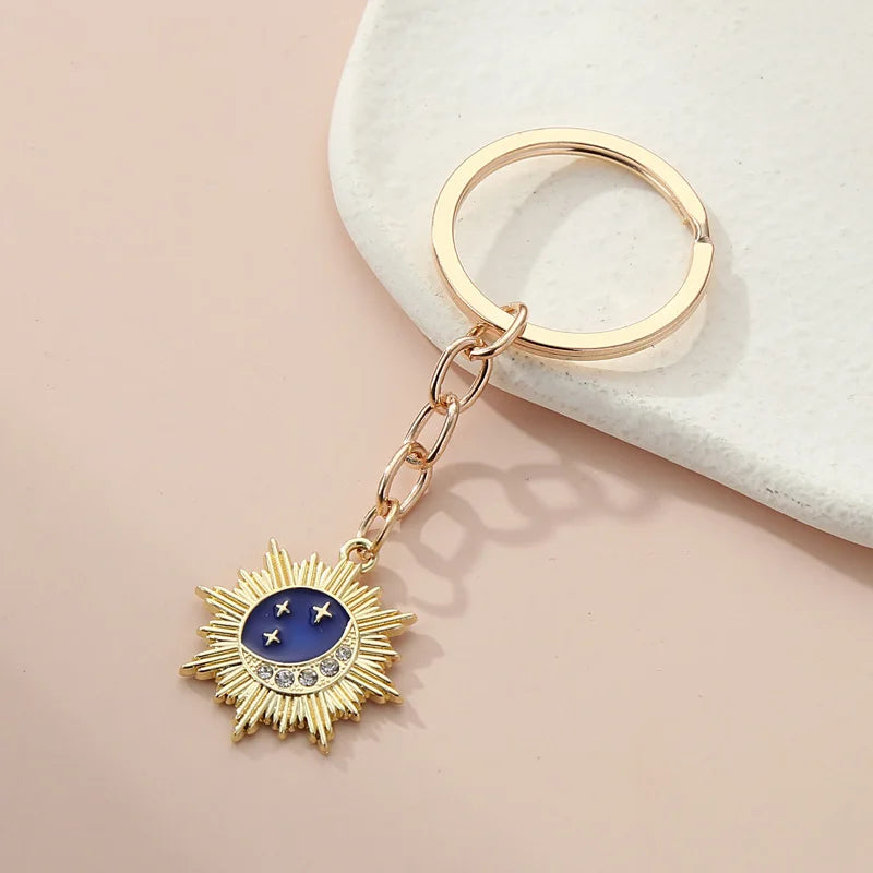 Cute Enamel Sun Keychain Star Moon Key Ring Sky Key Chains For Women Men Handbag Accessorie Car Keys DIY Handmade Jewelry