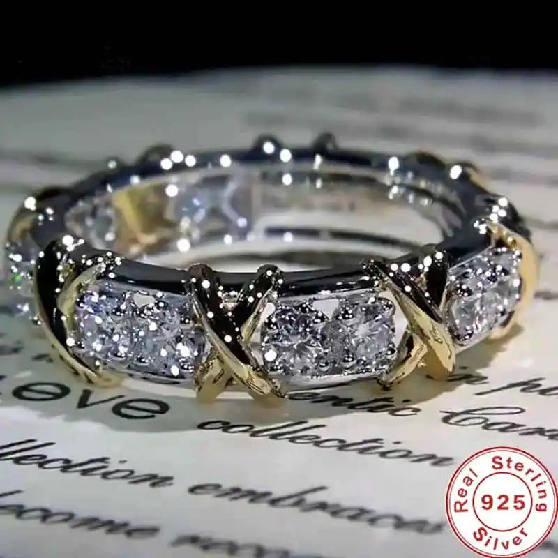 Luxury 925 Sterling Silver Ring Interlaced With Aaa Zircon Crystal Ring For A Woman'S Engagement Jewelry Gift
