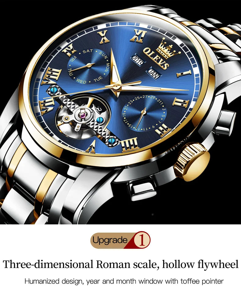 100% Original OLEVS Automatic Mechanical Couple Wrist Watches for Men and Women Waterproof Watches His or Hers Lover's Watch Set