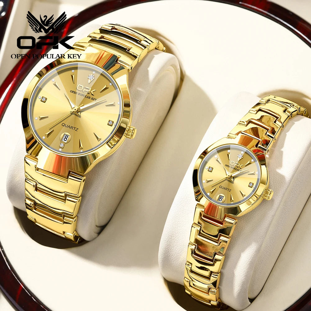 OPK 8105 Couple Watch Classic Fashion Waterproof Glow Quartz watch Band Luxury Date Week Men's and Women's Couple Watches