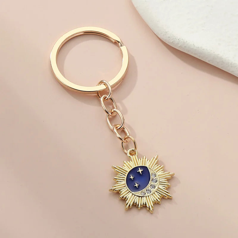 Cute Enamel Sun Keychain Star Moon Key Ring Sky Key Chains For Women Men Handbag Accessorie Car Keys DIY Handmade Jewelry