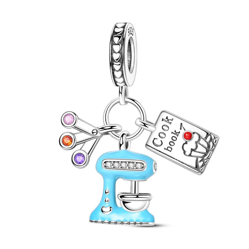 New 925 sterling silver pink green blue flower teapot and teacup bead pendant suitable for original charm bracelet