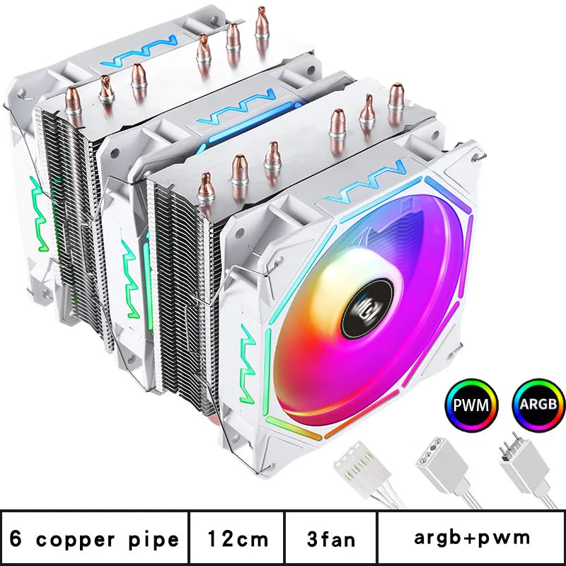 CPU Cooler high Performance 120MM Dual Tower 6 heat pipes ARGB+PWM fan For 115X 1200 1700 1356 1366 X99 2011 AM4CPU cooling  fan