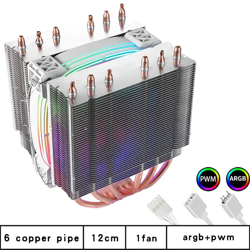 CPU Cooler high Performance 120MM Dual Tower 6 heat pipes ARGB+PWM fan For 115X 1200 1700 1356 1366 X99 2011 AM4CPU cooling  fan