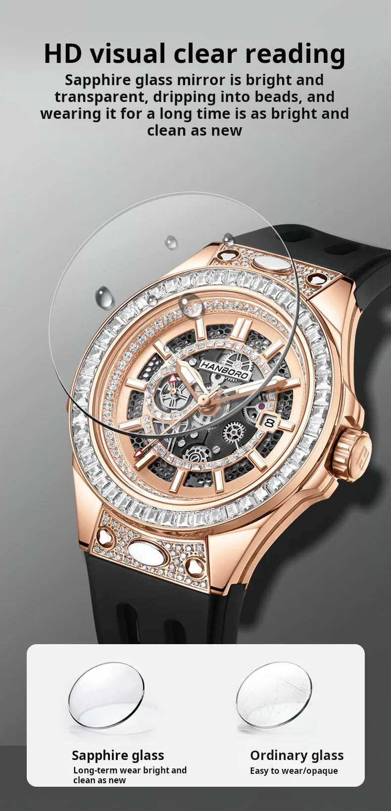 HANBORO super Bang Collection Fashion Light Luxury Quick Release Replaceable Strap Men's Automatic Mechanical Watch