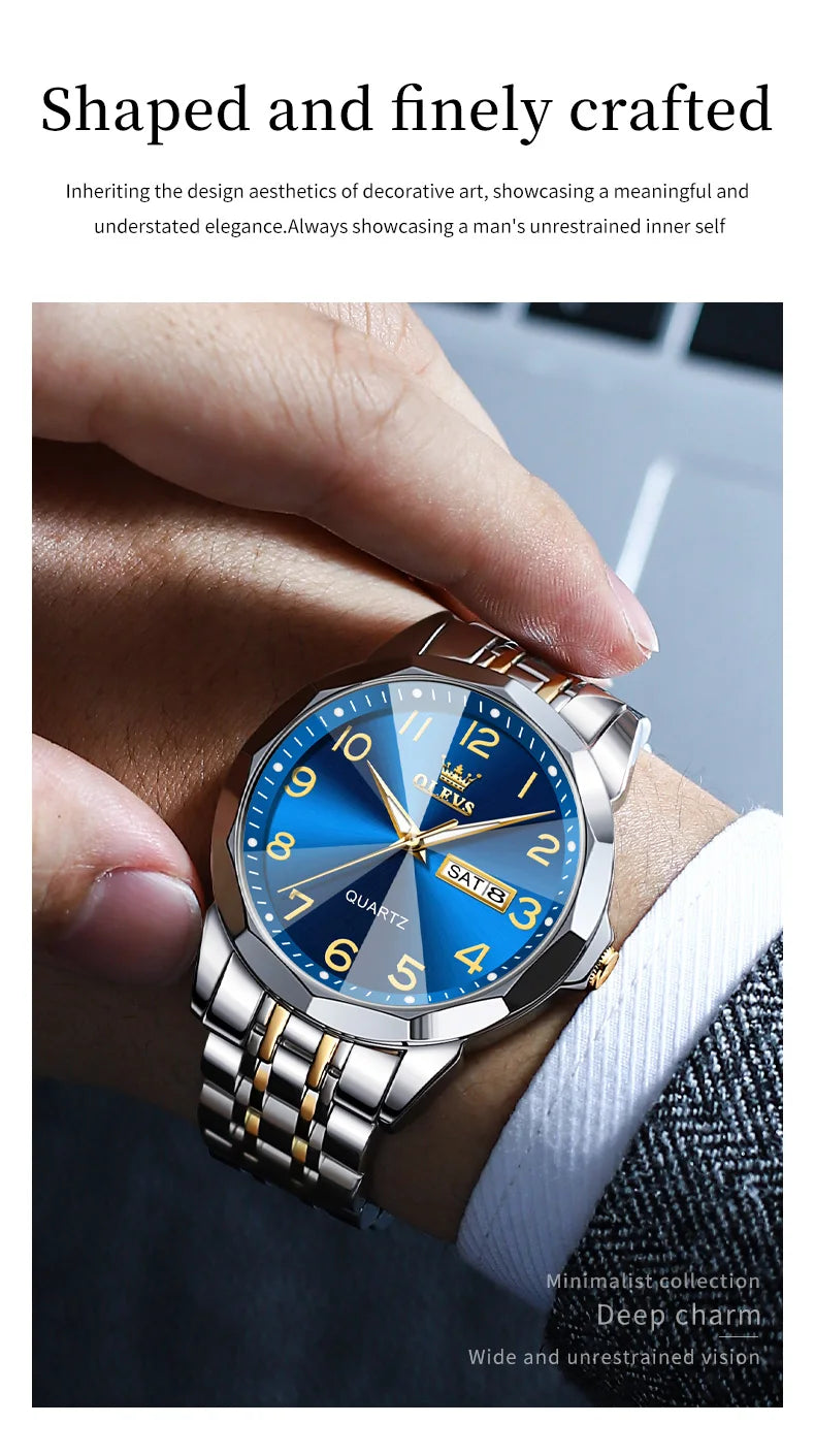 OLEVS 9970 Couple Watch Classic Digital Dial Stainless Steel Rhombus Mirror Luxury Top Quartz Watches for Men Women Lover's Gift