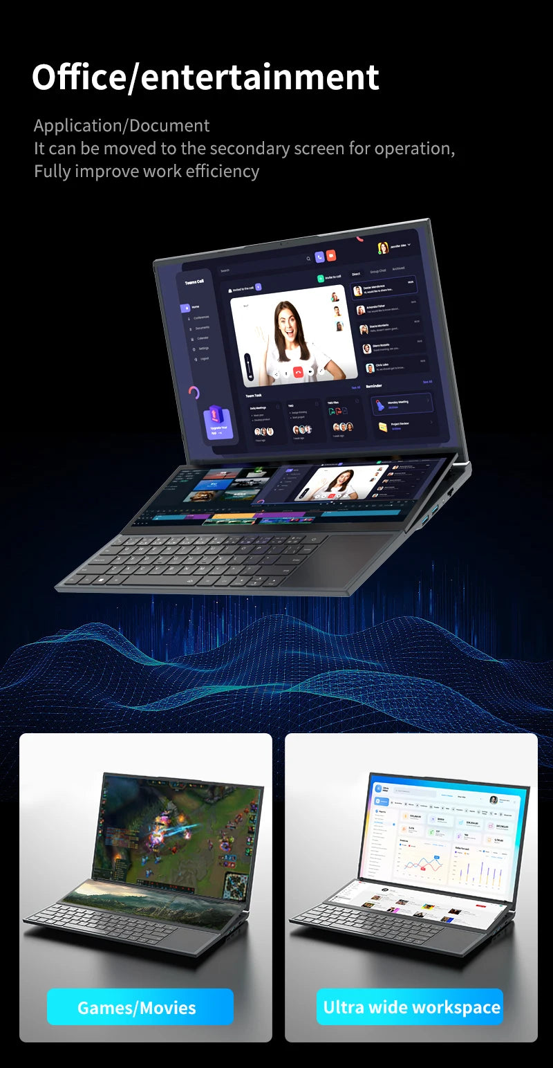 Topton Dual Screen Gaming Laptop 16 Inch IPS + 14'' Touch Intel i9-10885H I7-10750H Max 64GB 4TB Slim Notebook Gamer PC Computer