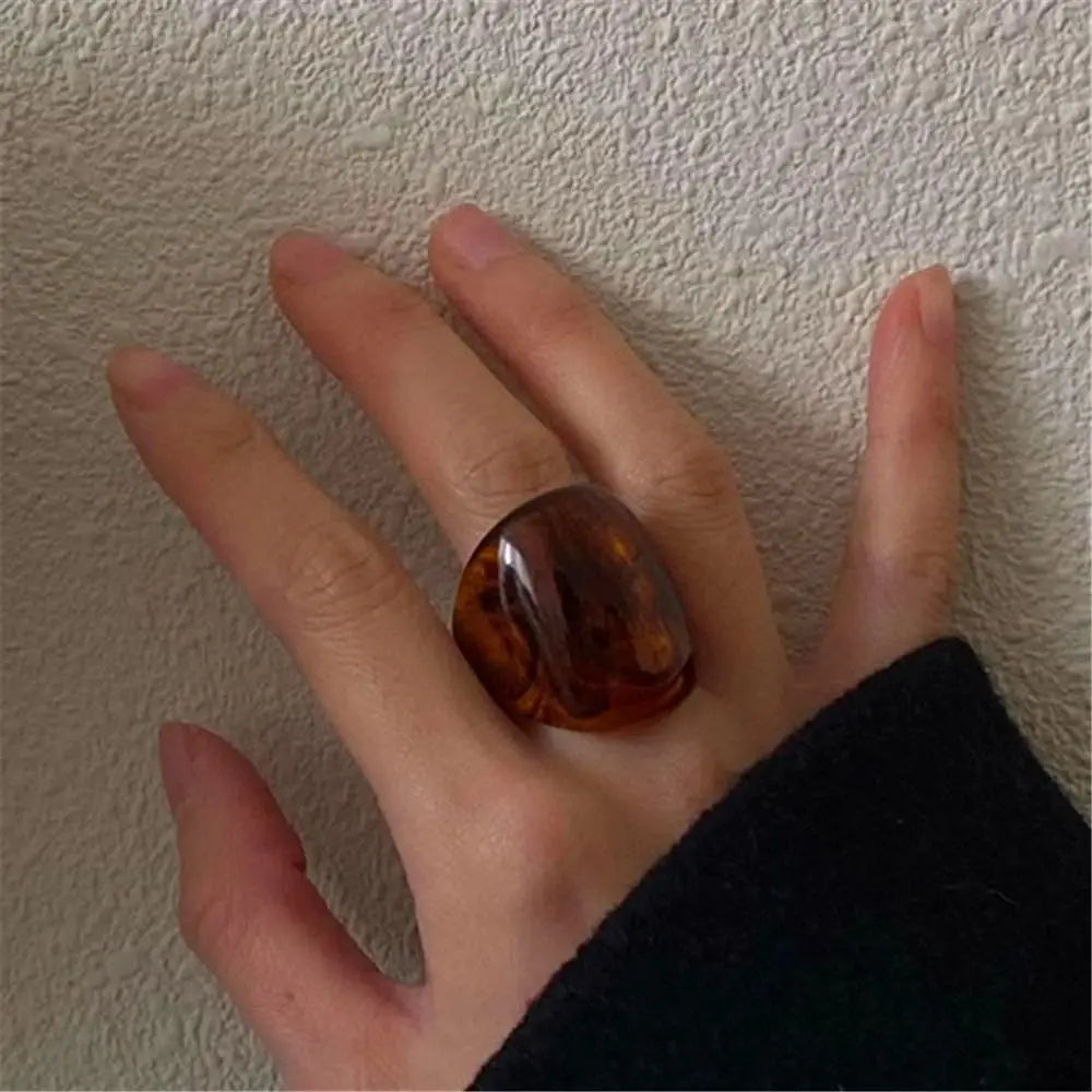 New Geometric Wide Face Chunky Ring Vintage Women Large Finger Rings Resin Exaggerated Punk Jewelry