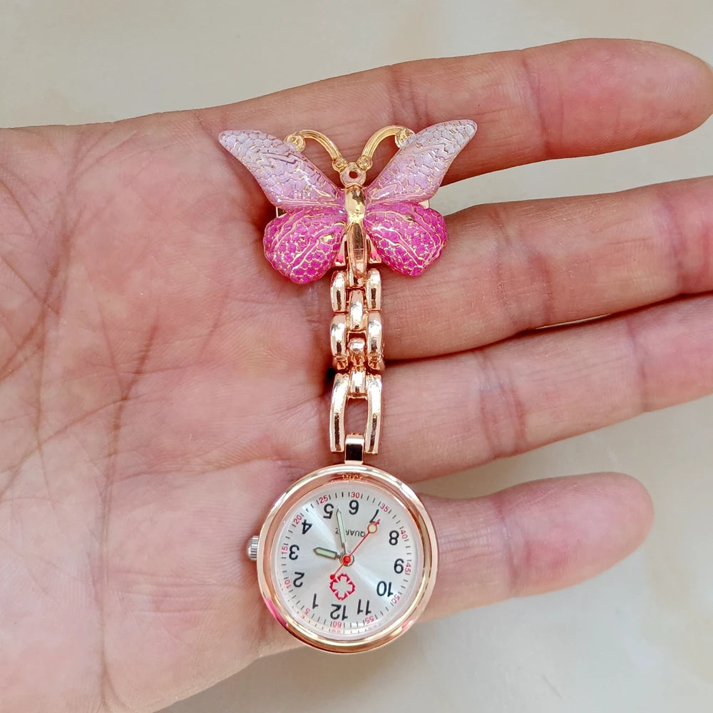 Colourful Resin Butterfly Rose Gold Alloy Small Pins Pocket Watches Nurse Doctor Hospital Medial Transparent Gift Watches Clock