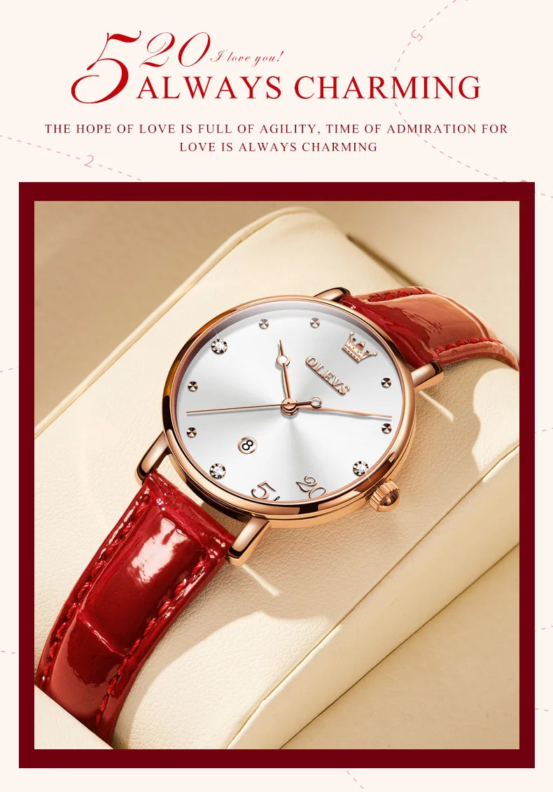 OLEVS 5505 Auto Date Quartz Watch For Women Luxury Elegant Waterproof Wristwatch Original Fashion Leather Woman Dress Watches