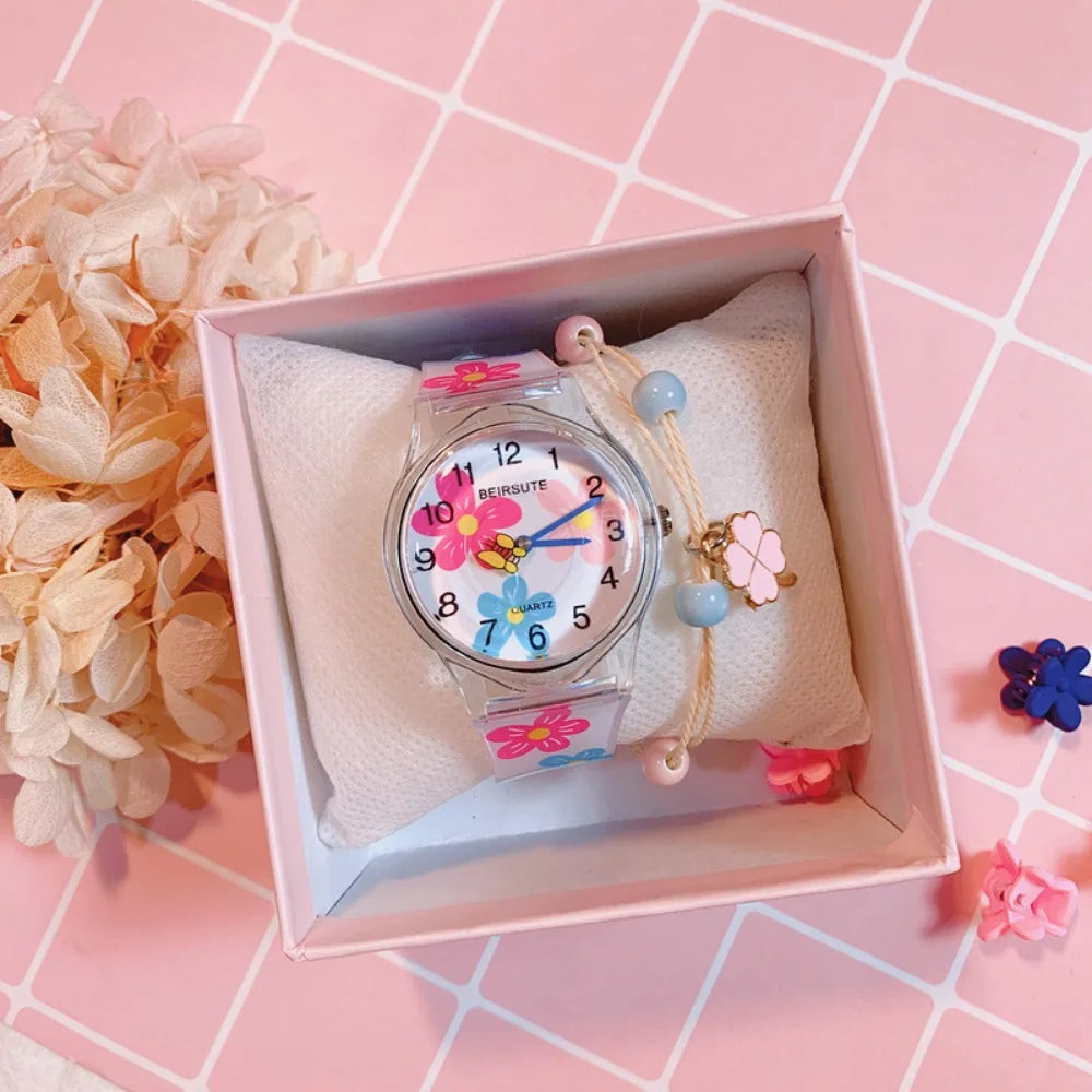 New Fashion Colorful Flower Watch for Girl Women Cute Cartoon Kids Watches Silicone Quartz Candy Color Children Wristwatch Clock