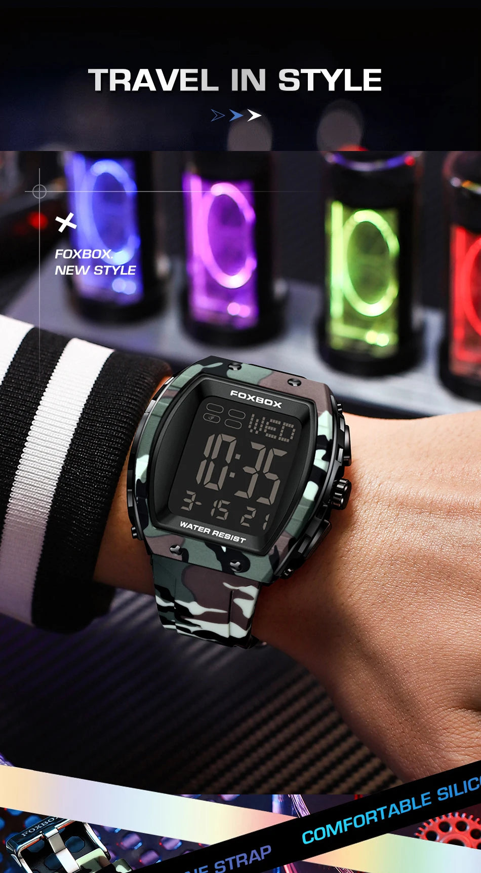New Fashion FOXBOX Electronic Man Watch Outdoor Casual Sports Digital Clocks Waterproof Luminous Alarm Calendar Watches for Men