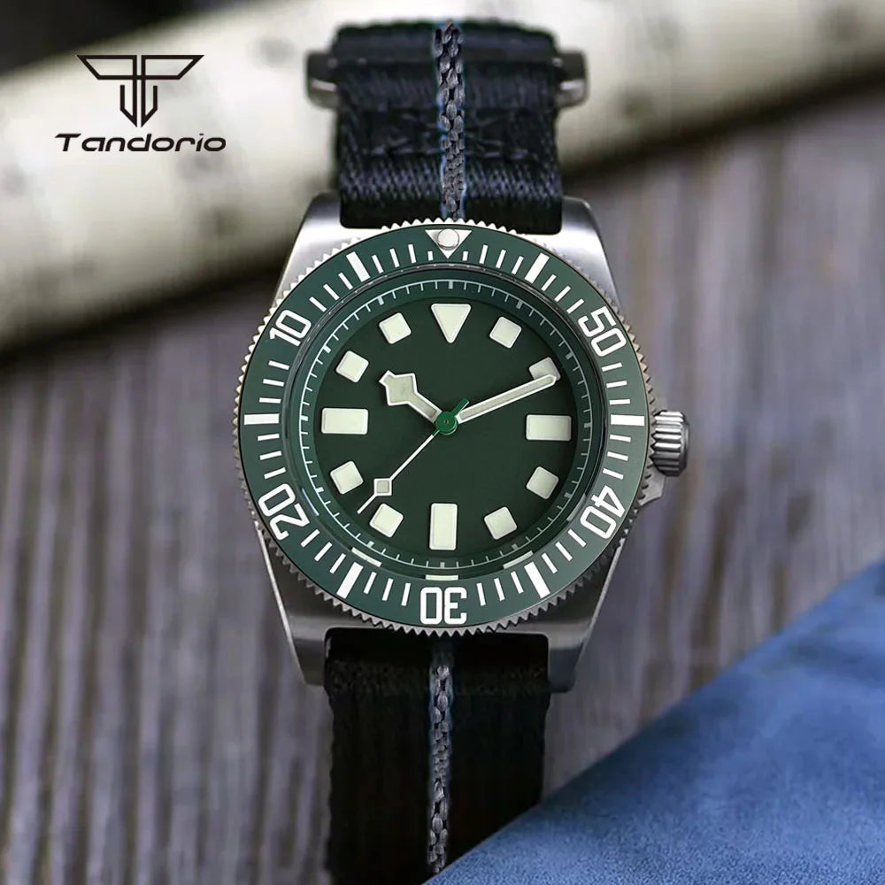 Tandorio Titanium 42mm Dive Mechanical Watch for Men Automatic NH35/PT5000 Movement Sapphire 20BAR Waterproof Wristwatch Lume