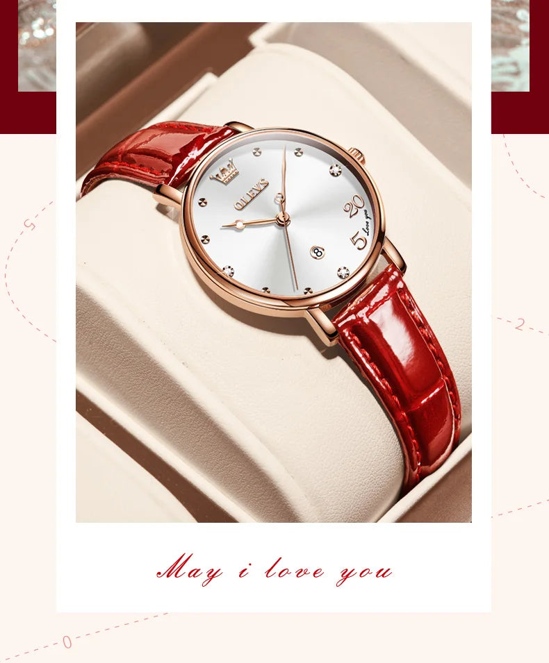 OLEVS 5505 Auto Date Quartz Watch For Women Luxury Elegant Waterproof Wristwatch Original Fashion Leather Woman Dress Watches