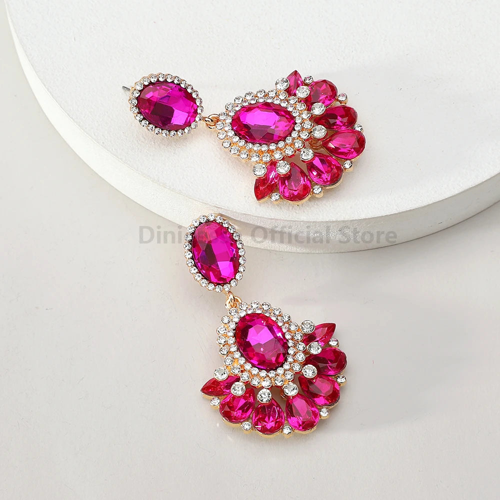 Teardrop Shiny Glass Glamorous Dangle Drop Earrings For Women Luxury Design Chandelier Popular Pendant Statement Jewelry Gift