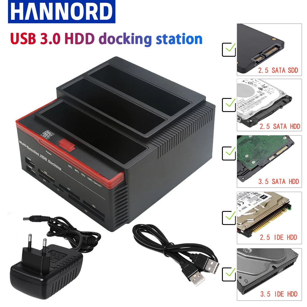 2.5/3.5" SATA IDE HDD Hard Drive Disk Docking Station External Adapter SATA to USB 3.0 Type C Hub MS/M2/XD/CF/SD/TF Card Reader