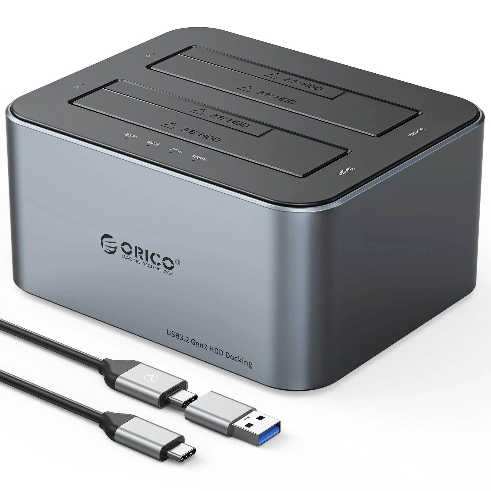 ORICO 3.5 Inch Dual-bay Type-C 5Gbps Hard Drive Docking Station for 2.5/3.5" HDD/SSD with 12V3A Power UASP Container Design
