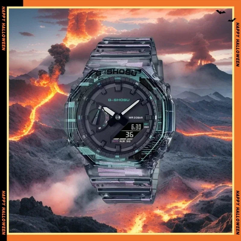Unisex Electronic Digital Watch LED Dual Display World Time Rubber Strap Full Function Oak Series