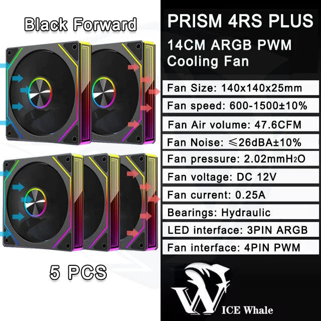 ICE Whale Prism 4RS Plus ARGB PC Case Fan 14cm Infinity Mirror Design Motherboard Light Sync 4PIN PWM CPU Cooler Fan ventilador