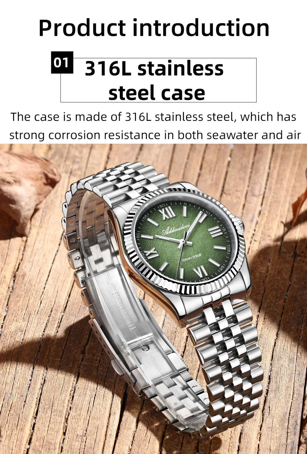 ADDIESDIVE 36mm Watch For Men BGW9 Luminous Jubilee Strap 100m Waterproof Sapphire Glass VH31 Movement Quartz Watch Reloj Hombre