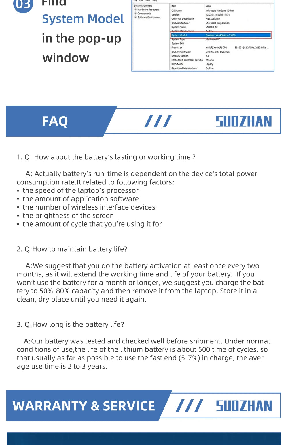 SUOZHAN 1V1XF Laptop Battery for Dell Latitude 5400 5410 5500 Precision 3540 3550 Inspiron 7590 7591 2-in-1 Series 01V1XF R8D7N