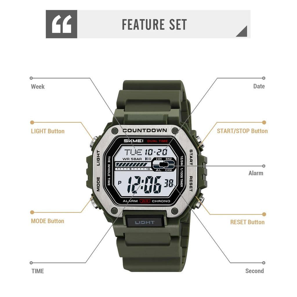 SKMEI Alarm Clock Sport Digital Wristwatches For Men Women Waterproof Date Electronic Watches Chrono Military Watch Reloj Hombre