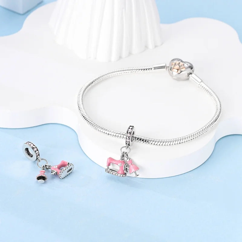 New 925 sterling silver pink green blue flower teapot and teacup bead pendant suitable for original charm bracelet