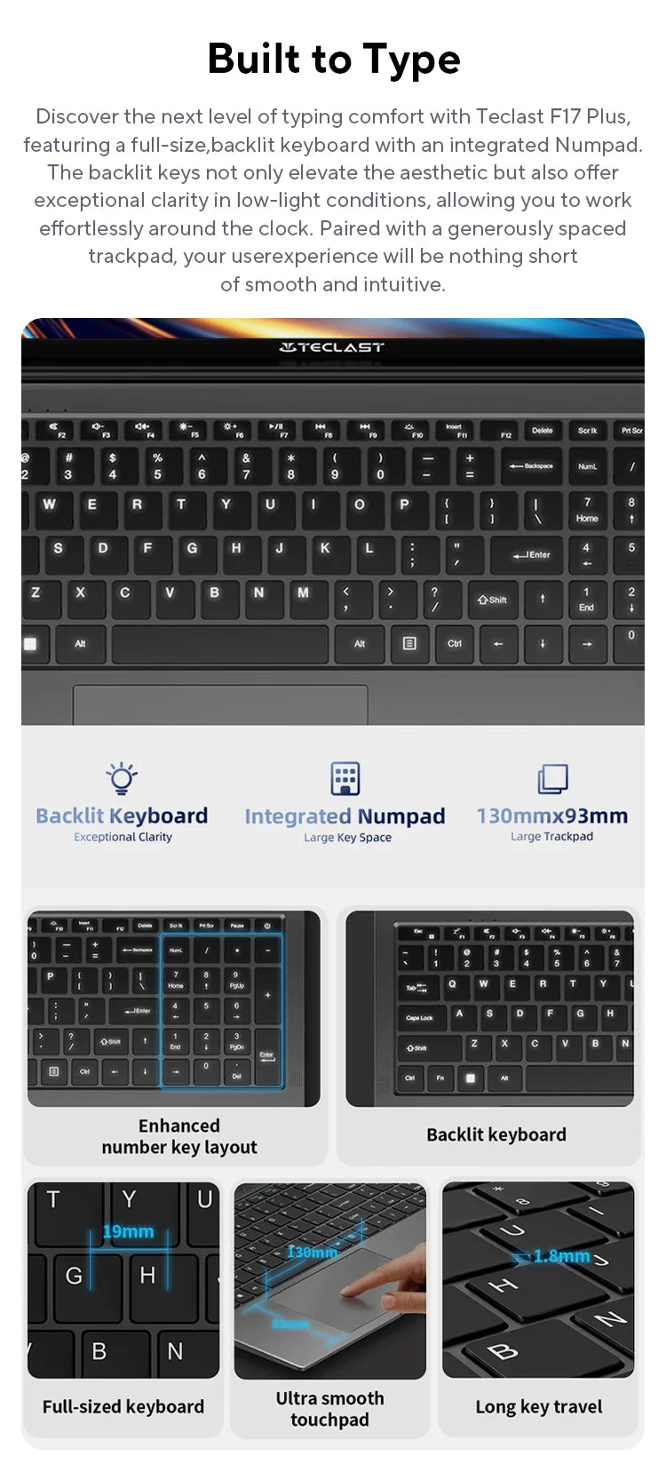 Teclast F17Plus 17.3 inch Laptop Intel N95 16GB RAM 512GB SSD Windows 11 Notebook 180° Flip Computer Backlit Keyboard mini-HDMI