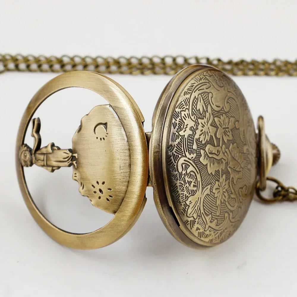 Nice Gifts Classic Blue Planet Bronze Vintage Quartz Pocket FOB Watch with Chain Popular Gifts for Boys Girls Kids