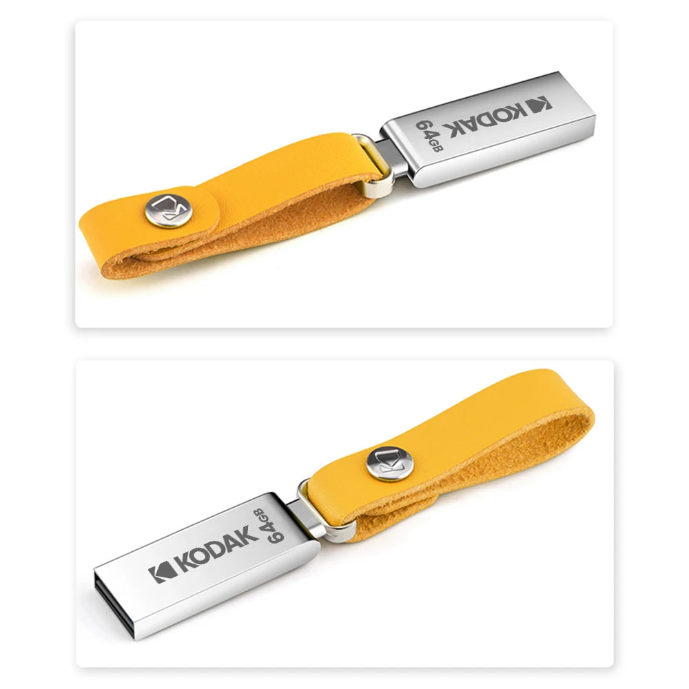 KODAK USB 2.0 Flash Drive H2testw 32GB 64GB 128GB Pendrive Waterproof Memory Stick Leather Landyard Metal U Disk + Type-c Reader