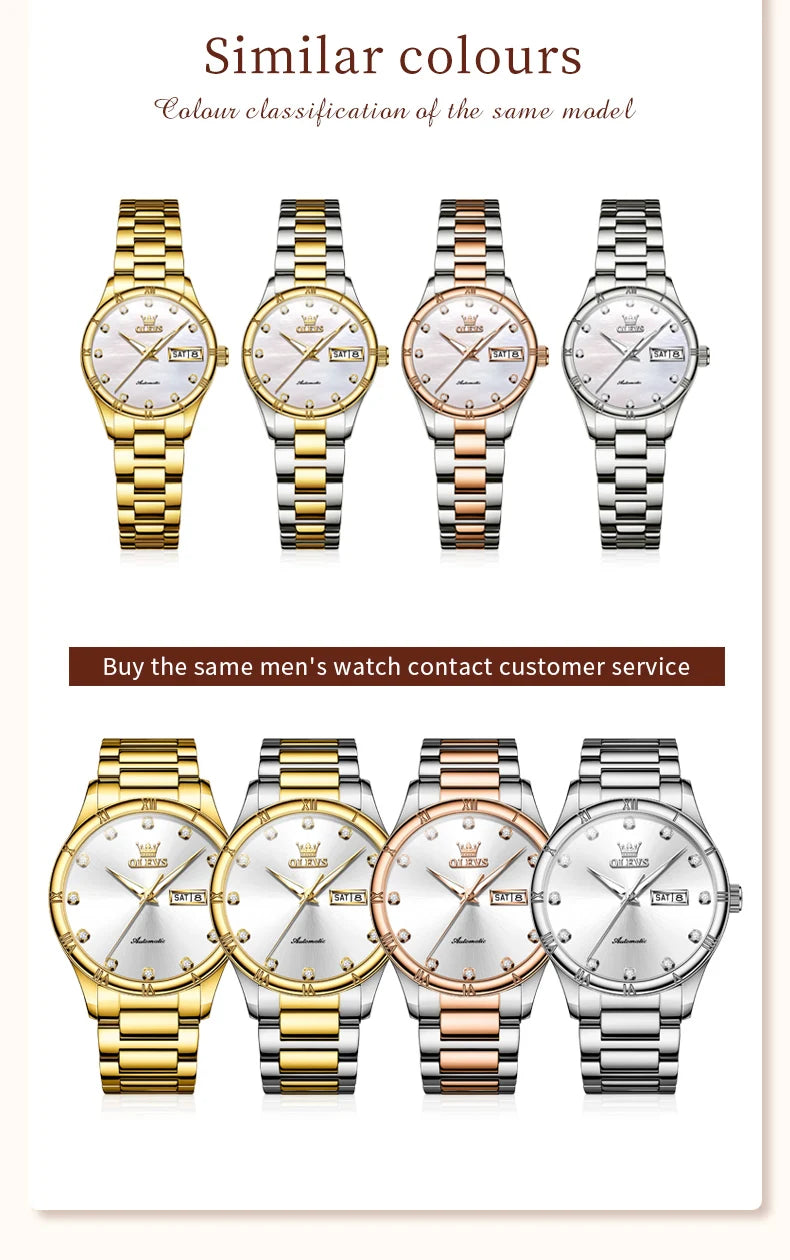 OLEVS 7030 Automatic Watch for Women Luxury Diamond Scale Waterproof Calendar Mechanical Woman Watch Original Ladies Wristwatch