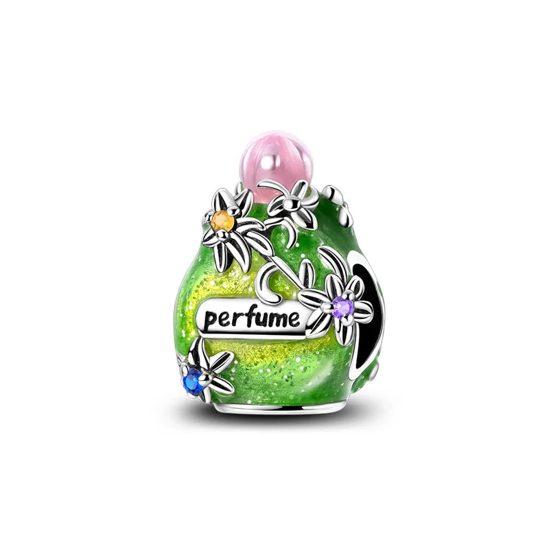 New 925 sterling silver pink green blue flower teapot and teacup bead pendant suitable for original charm bracelet