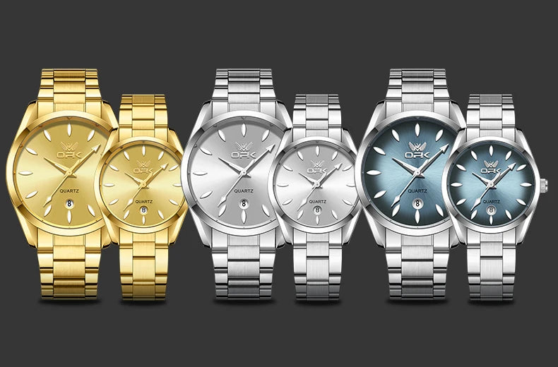 OPK 6038 Couple Watches Stainless steel Belt Deep Waterproof Calendar Hand Clock