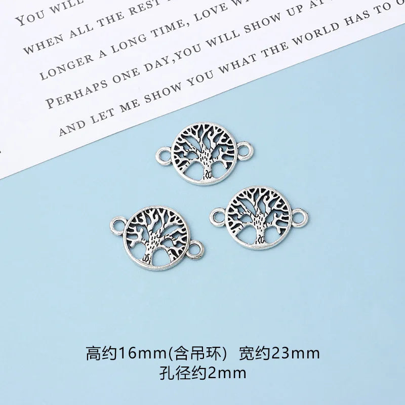 10pcs DIY Vintage Silver Round hollow Tree of Life Pendant Earring Creative Alloy Accessories Material charms for jewelry making