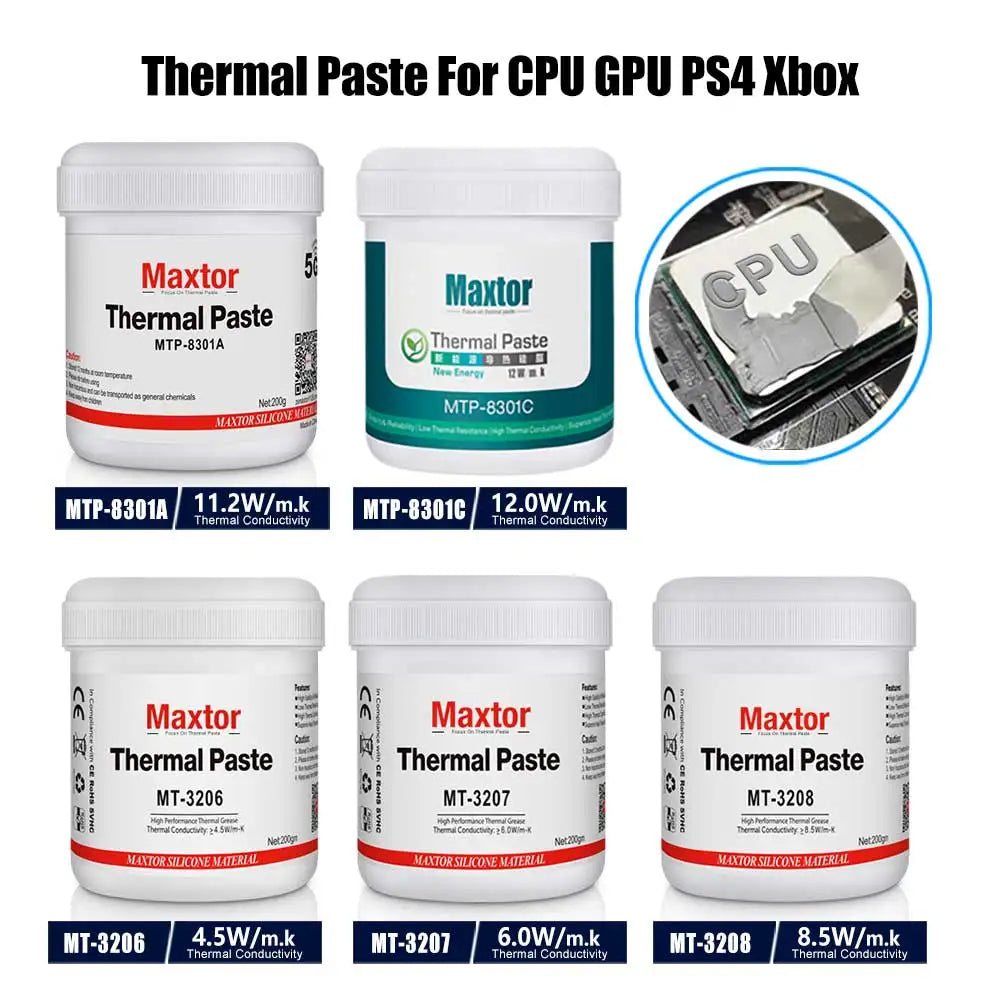 Maxtor Thermal Paste 200g CPU Paste Non-Conductive Thermal Conductive Grease Paste Heat Transfer Grease for CPU Graphics Cooling