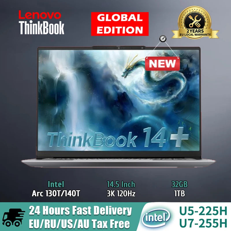 【2025 New】Lenovo ThinkBook 14+ Laptop U5-225H/U7-255H/U9-285H Arc 130T/140T 14.5inch 3K 120Hz Matte Screen