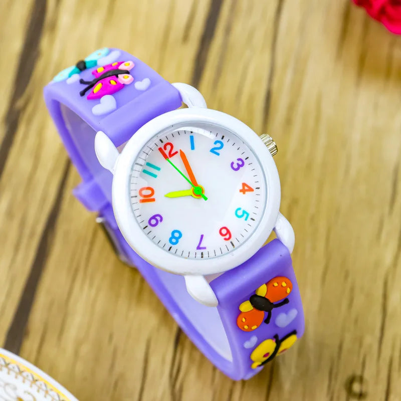 New 3D Colorful Butterfly Children Watch Soft Silicone Strap Rainbow Color Dial Fashion Sports Quartz Watches for Kid Boys Girls