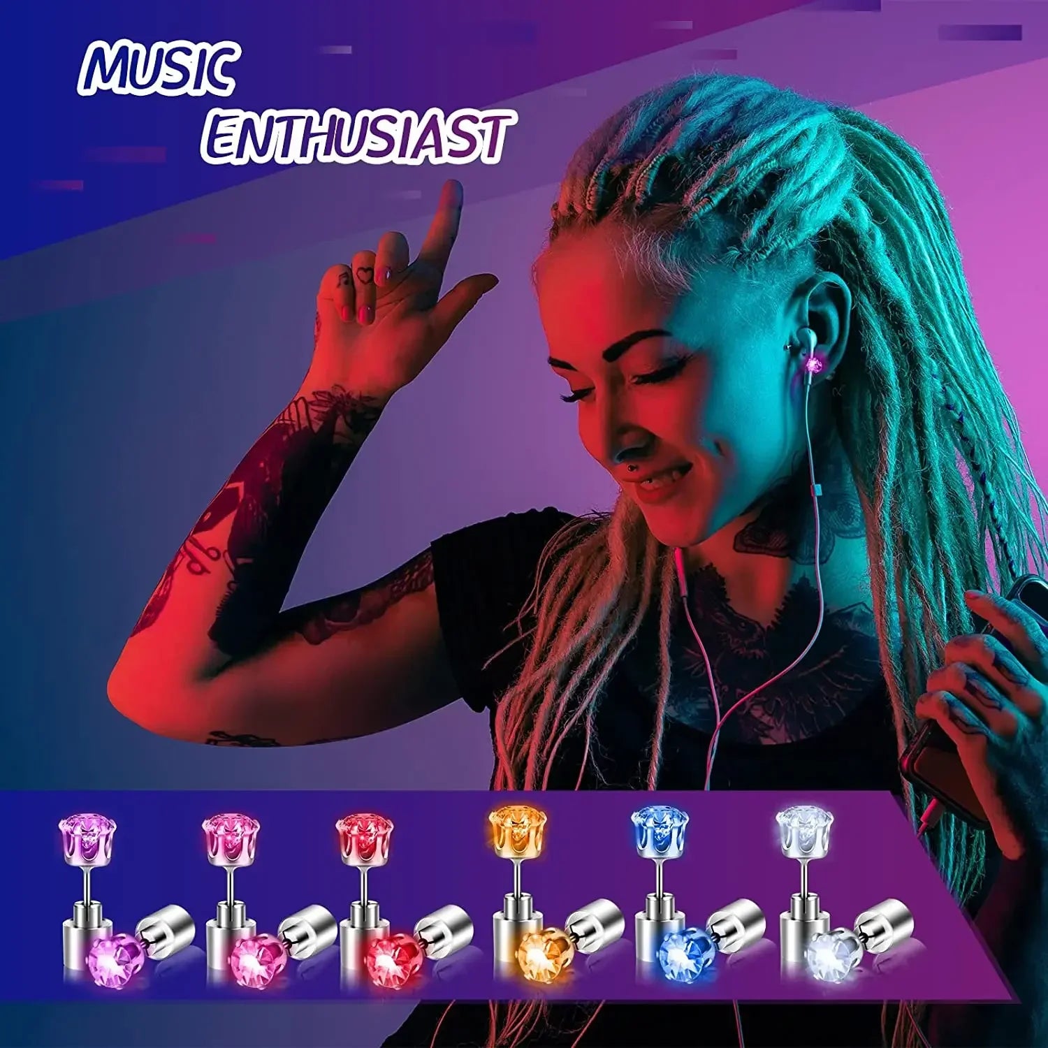 1/2PCS Light Up LED Bling Ear Stud Earrings for Women Color Light Up Earring Studs Light Up Earrings for Rave Party Accessories