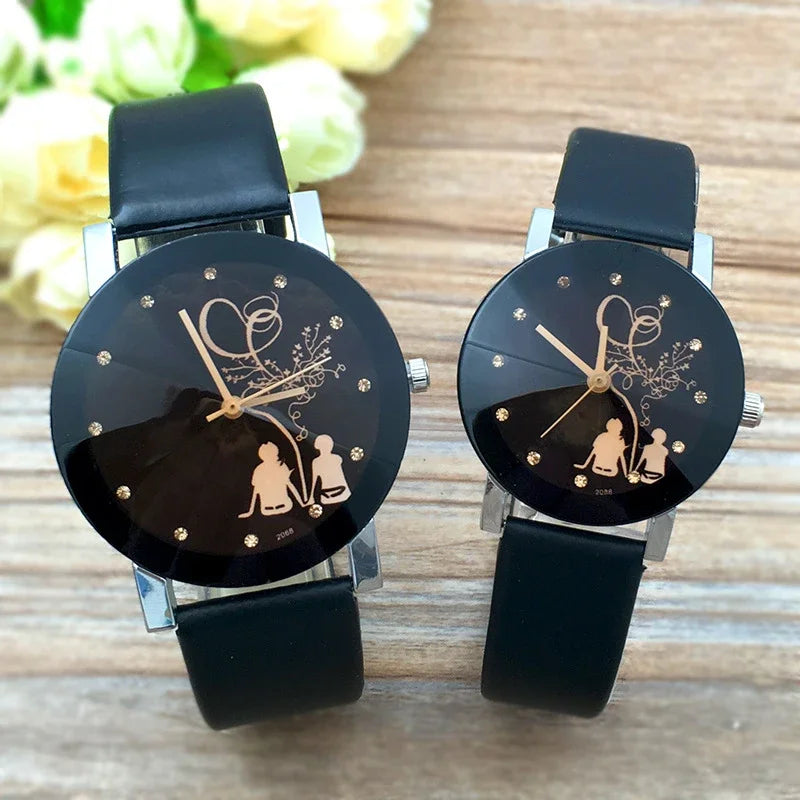 1/2PCS Fashion Quartz Watch Couple Stylish Spire Glass Wristwatch Simple Rhinestone Back View Couple Watch Set Couple Gift