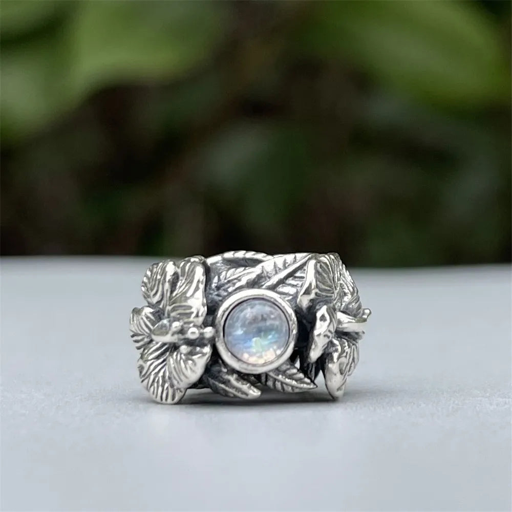 Mistletoe 925 Sterling Silver Hibiscus Stopper Spacer Charm Bead With Natural Labradorite Stone Fit Troll 3.0mm Bracelet Jewelry