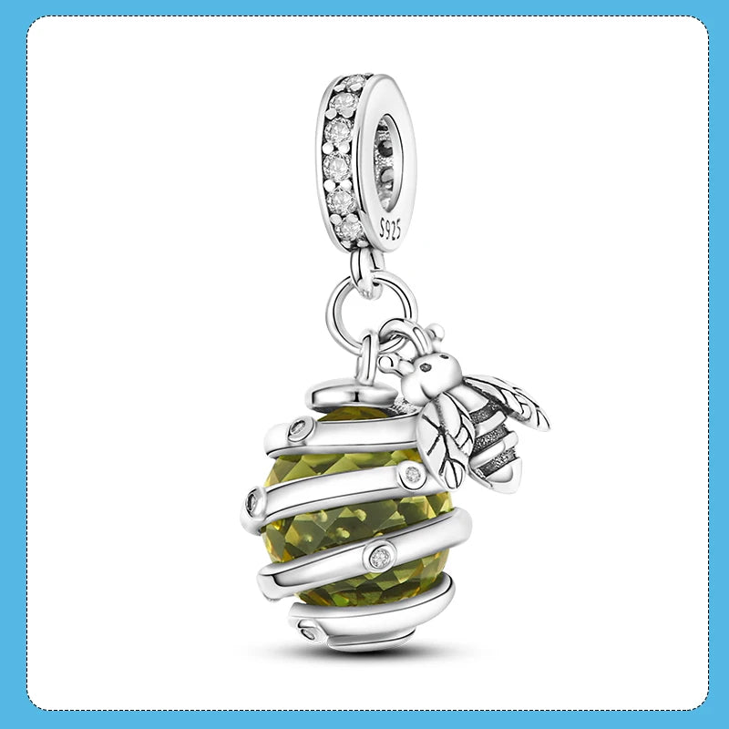 Bee Pendant 925 Sliver Honeycomb Bee Dangle Charm Pendant fit Original Brand Beads Bracelet DIY Silver Jewelry Making