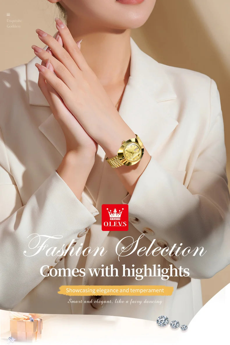 OLEVS 7008 Luxury Quartz Watch for Women Large Dial Tungsten Steel Strap Top Brand Original Golden Women's Decoration Wristwatch