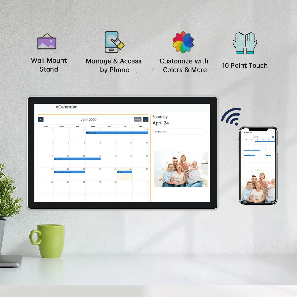 TouchWo 15.6-43 Inch Touchscreen Digital Calendar & Chore Chart, Smart Electronic Calendar for Work & Family Schedule