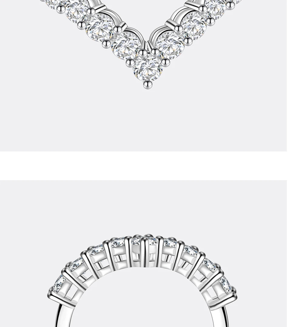 PERFANY 3mm All Moissanite Ring for Women S925 Pure Silver V-shaped GRA Certified Diamond Fashion Luxury Party Jewelry