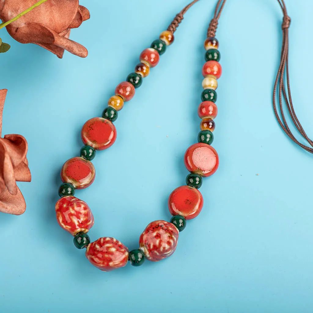Porcelain Rose Colorful Retro Irregular Shape Ceramic Beads Gift Neckalce Wholesale Necklaces & Pendants For Women #XN008