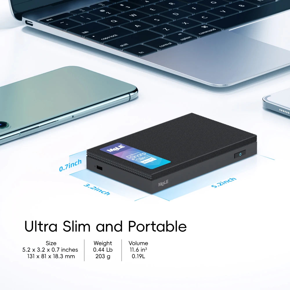 MeLE Fanless Mini PC Quieter4C N150 32GB 512GB Micro PC USB-C 2 X HDMI 4K@60 Triple Display Small Form Factor Desktop Computers