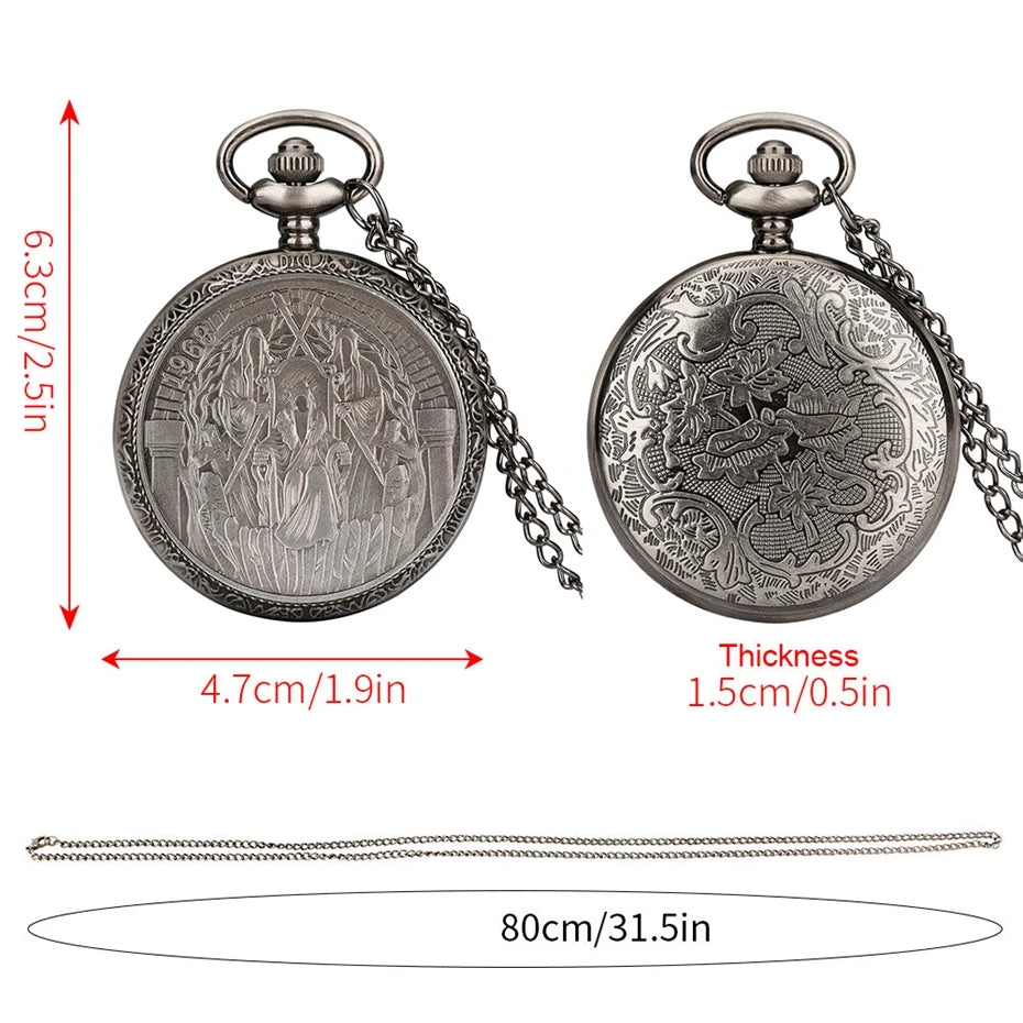 Retro Gray 12 Constellations Astrology Pattern Quartz Pocket Watch Necklace Chain Birthday Gifts Pendant Watch for Friend Unisex